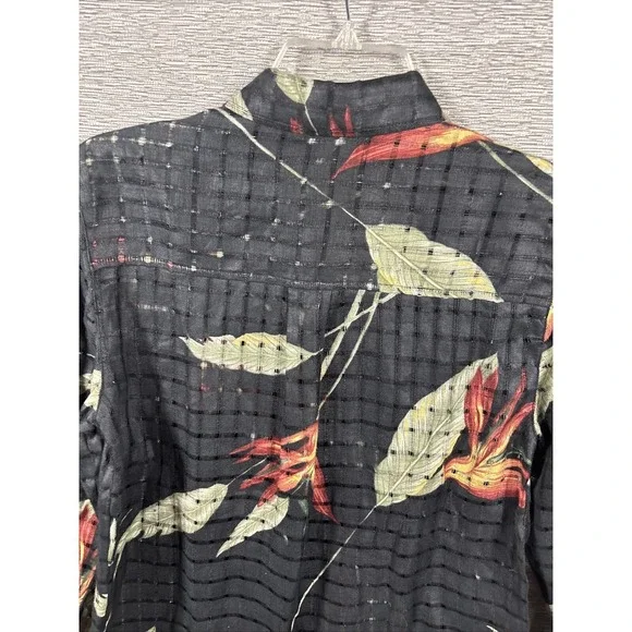 Vtg Chicos Design Women's Black Linen Top Fall Leaves Blouse Size 0 - Picture 6 of 7
